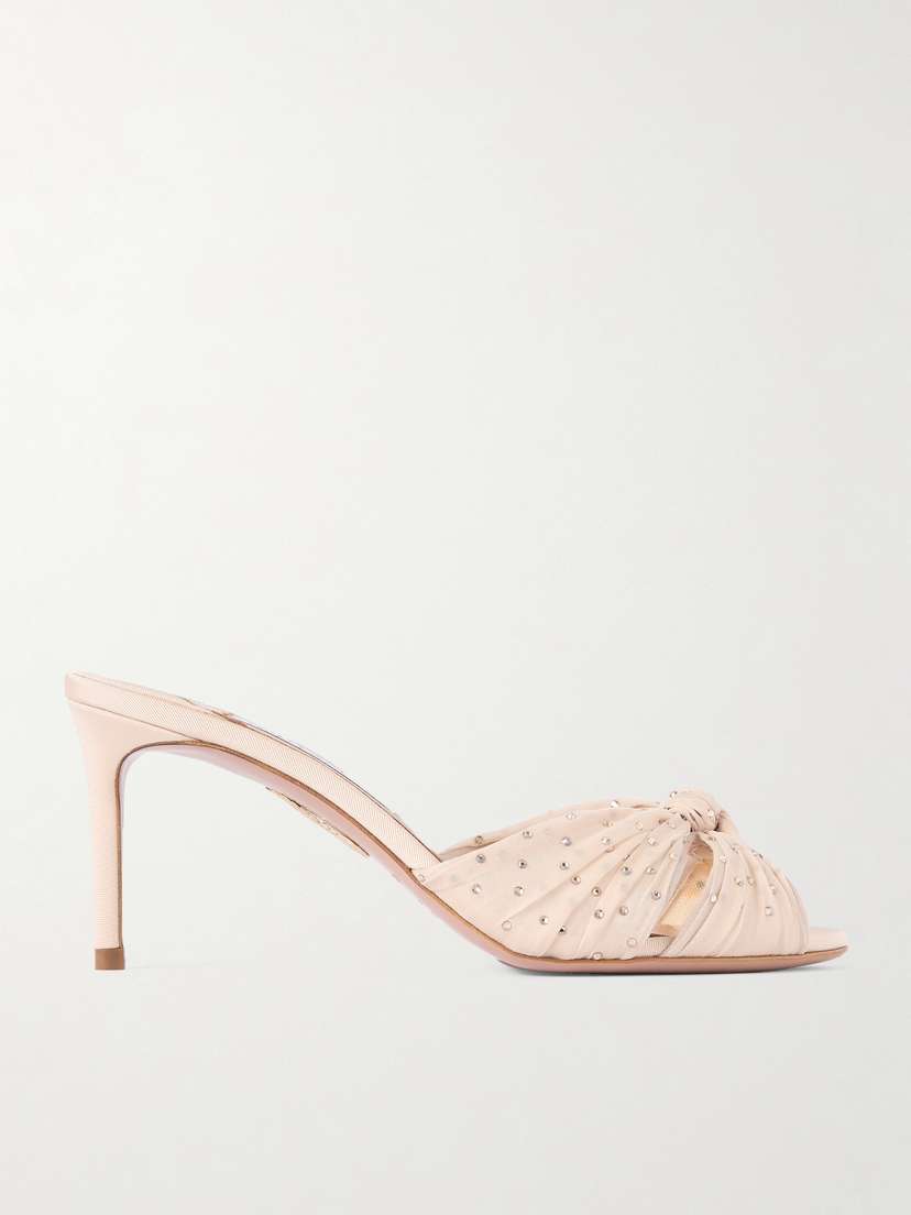 Aquazzura Slow Kisses 75 Crystal-embellished Knotted Chiffon Mules