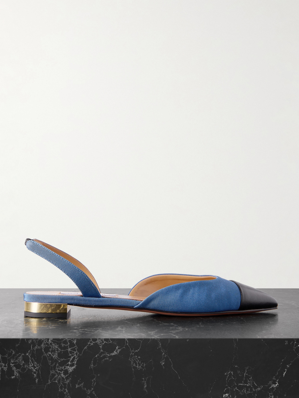 Aquazzura Milanese Leather-trimmed Slingback Flats In Blue
