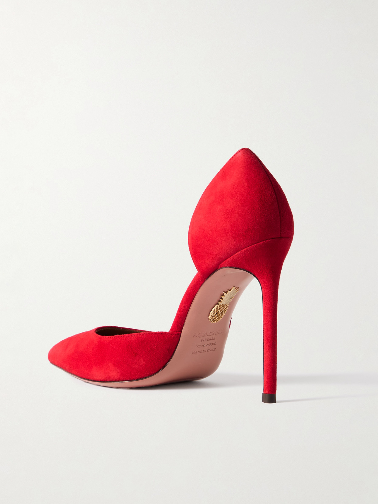 Aquazzura Bow Detail Suede Pointed Toe Pumps In Red
