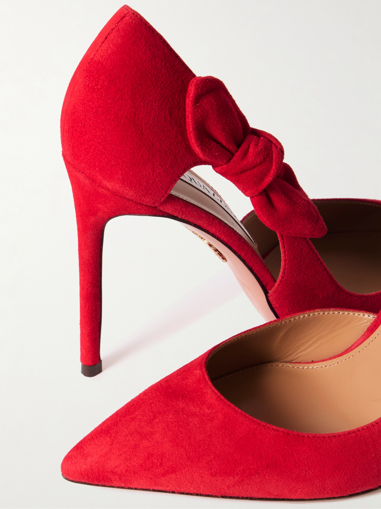 Aquazzura Bow Detail Suede Pointed Toe Pumps In Red
