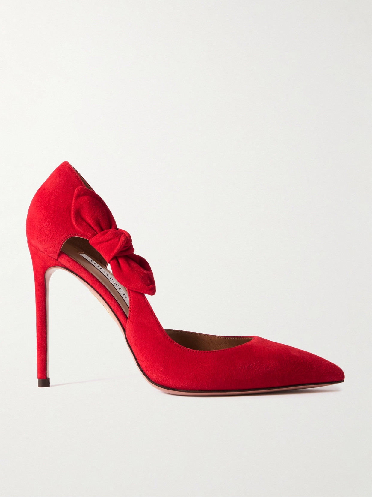 Aquazzura Very Bow Tie 105 Suede Point-toe Pumps In Red