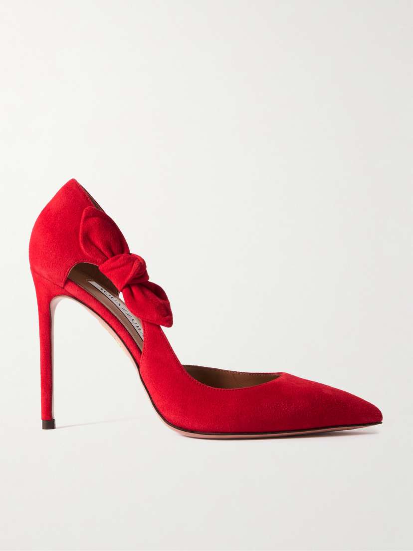 Aquazzura Very Bow Tie 105 Suede Point-toe Pumps