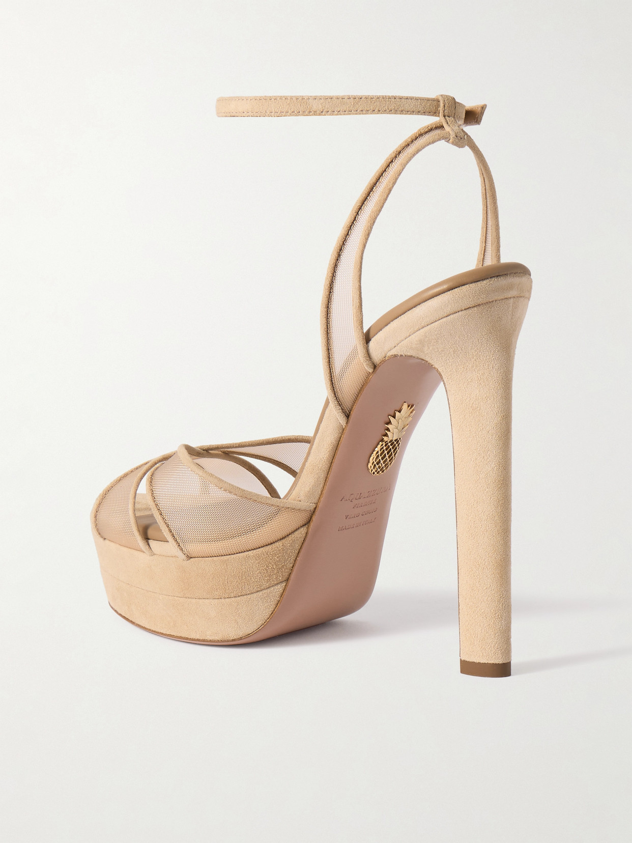 Aquazzura Divine Plateau 130 Suede And Tulle Platform Sandals In Neutrals