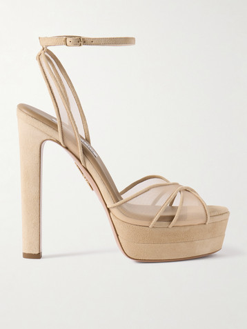 AQUAZZURA Divine Plateau 130 suede and tulle platform sandals