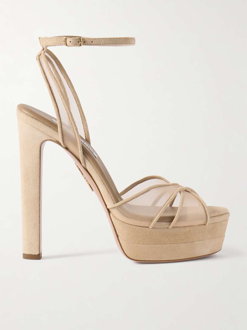 Aquazzura Divine Plateau 130 Suede And Tulle Platform Sandals