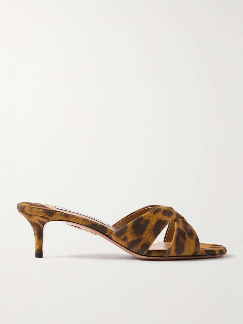 Aquazzura Divine 50 Leopard-print Suede Mules