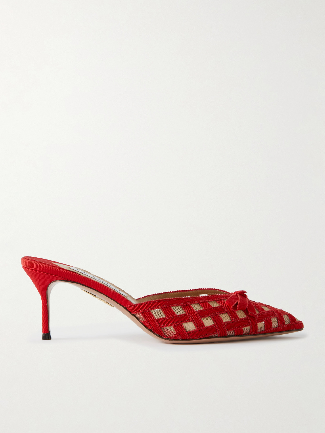 Aquazzura Romance Grosgrain Check Mule Pumps In Red