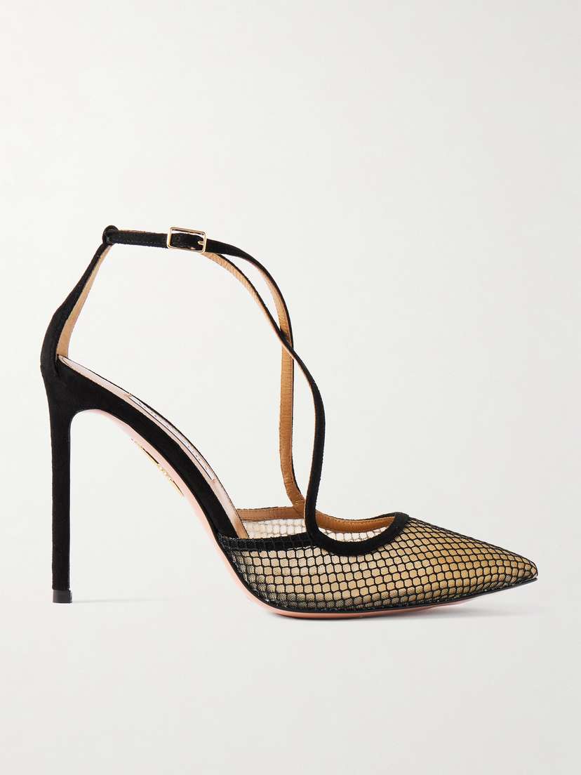 Aquazzura Wicked 105 Grosgrain-trimmed Suede And Mesh Pumps