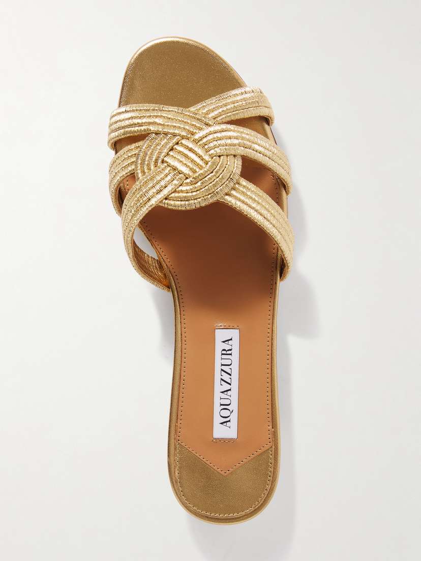 Aquazzura | Gold | Felix Cutout Metallic Leather Slides_ | $375