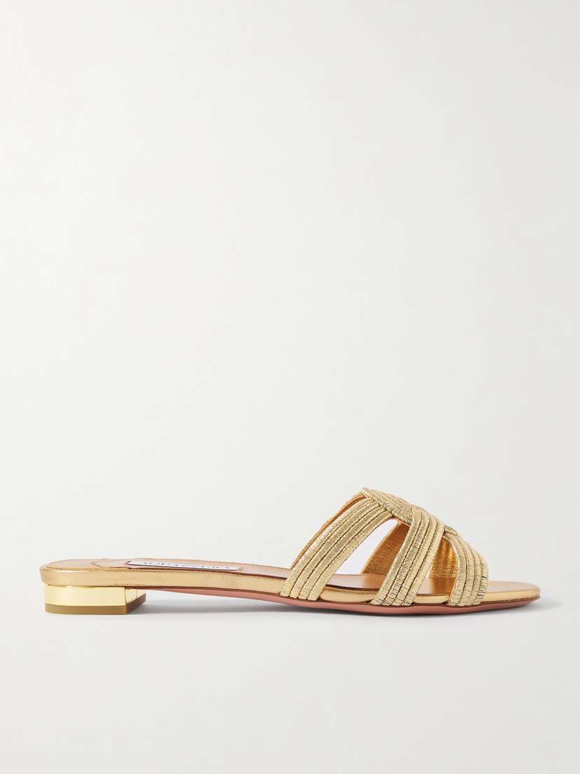 Aquazzura Felix Cutout Metallic Leather Slides
