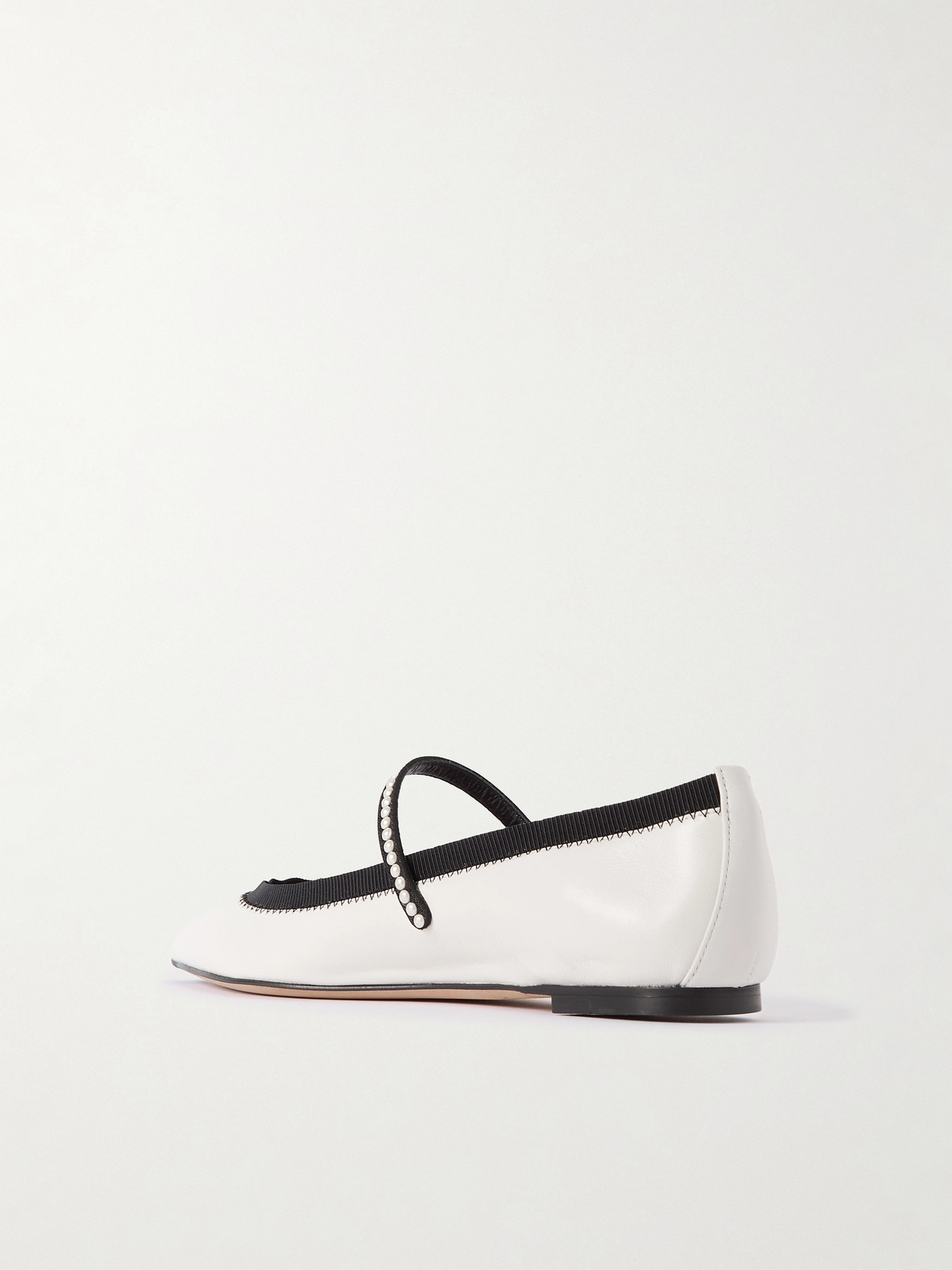 Aquazzura Romy Embellished Grosgrain-trimmed Leather Ballet Flats In White