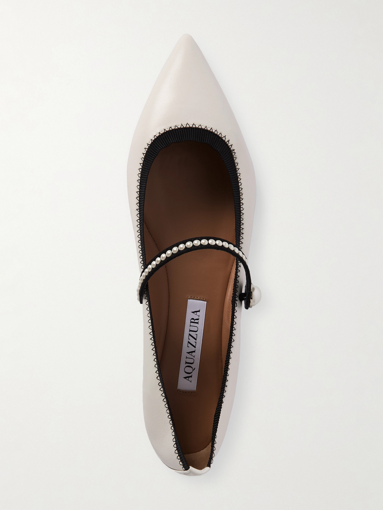 Aquazzura Romy Embellished Grosgrain-trimmed Leather Ballet Flats In White