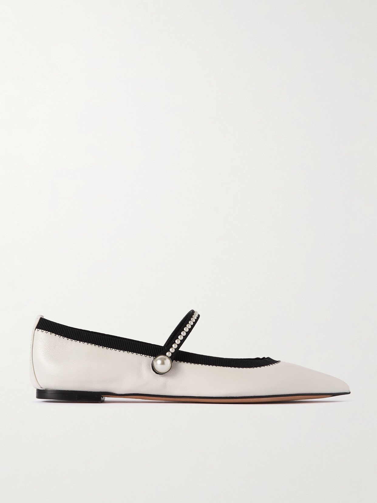 Aquazzura Romy Embellished Grosgrain-trimmed Leather Ballet Flats In White