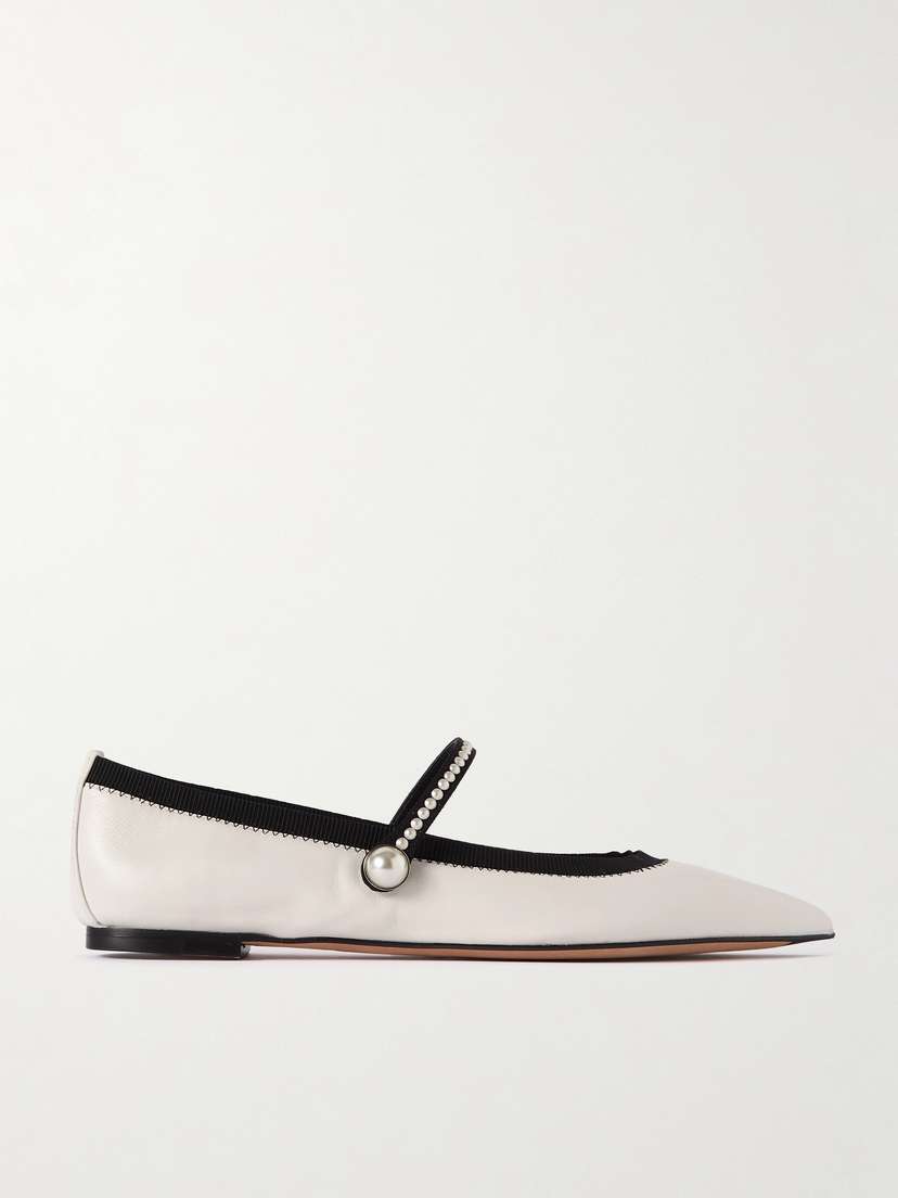 Aquazzura Romy Embellished Grosgrain-trimmed Leather Ballet Flats