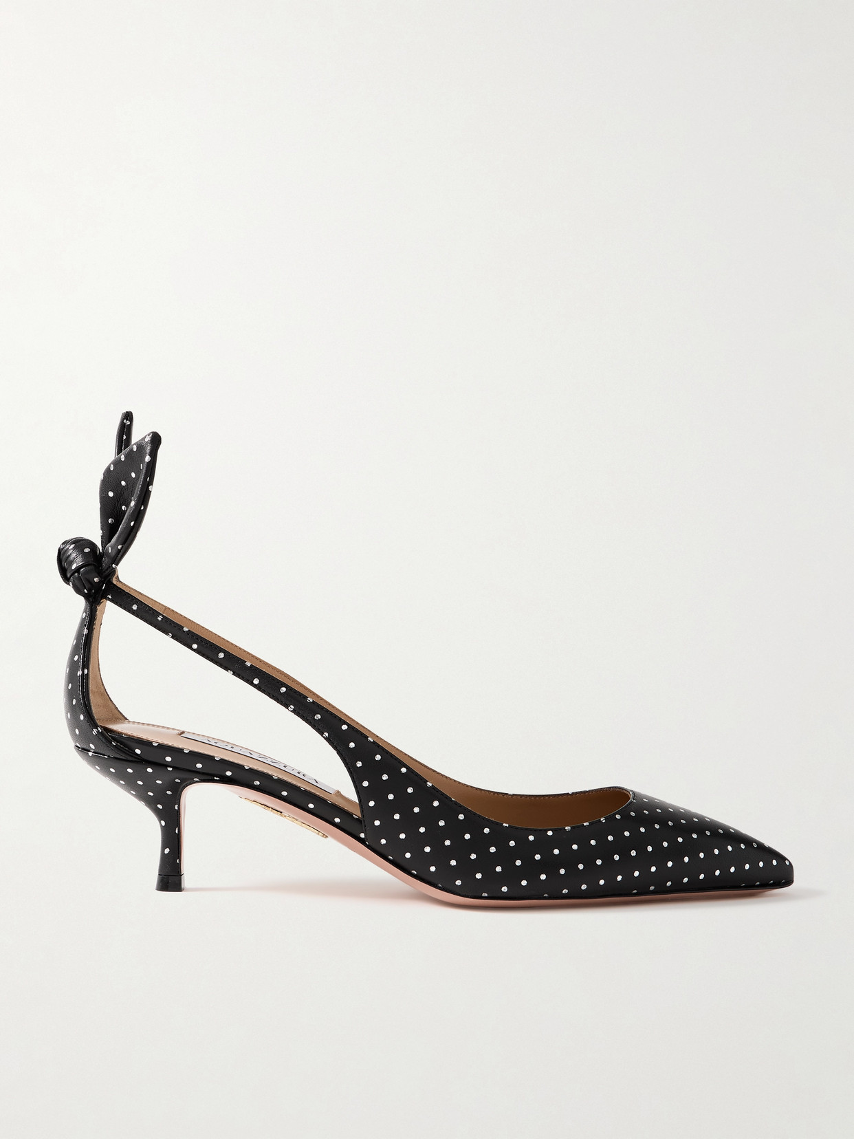 Aquazzura Bow Tie 50 Metallic Polka-dot Leather Pumps In Black