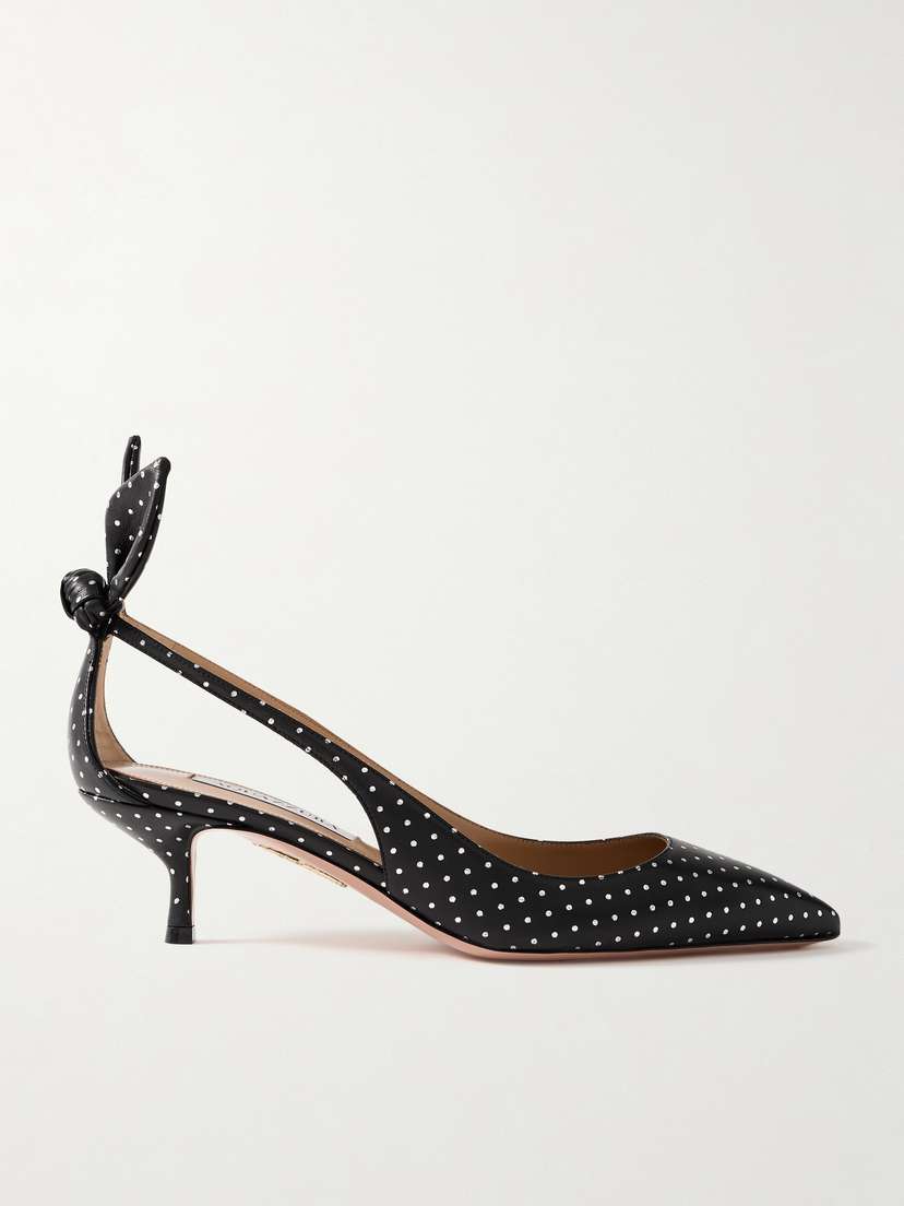 Aquazzura Bow Tie 50 Metallic Polka-dot Leather Pumps