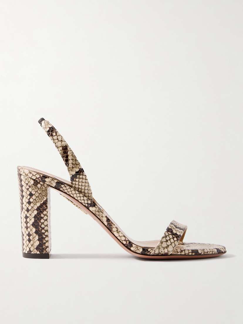 Aquazzura So Nude 85 Snake-effect Leather Slingback Sandals