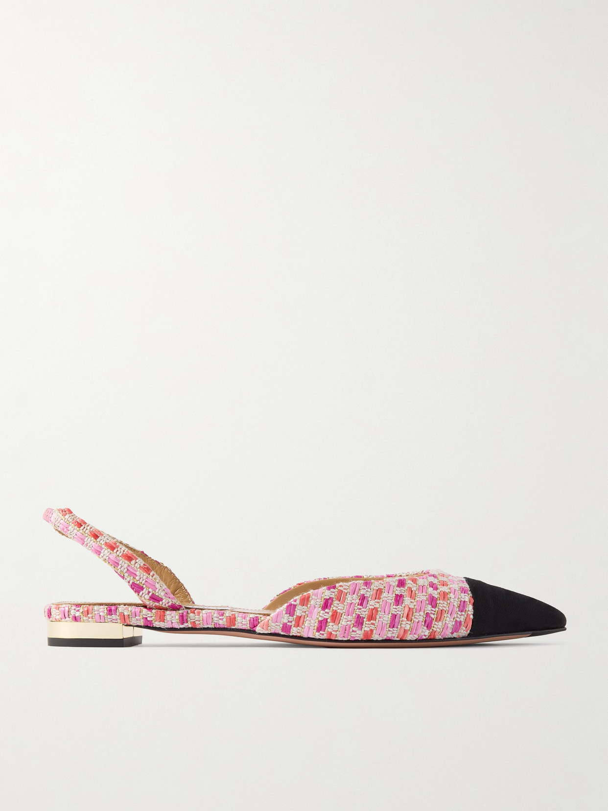 Aquazzura Milanese Grosgrain-trimmed Raffia Slingback Flats In Pink