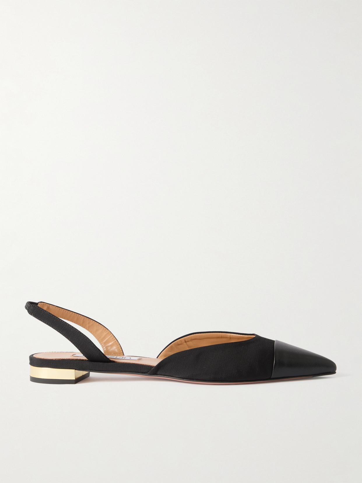 Aquazzura Milanese Leather-trimmed Grosgrain Slingback Flats In Black