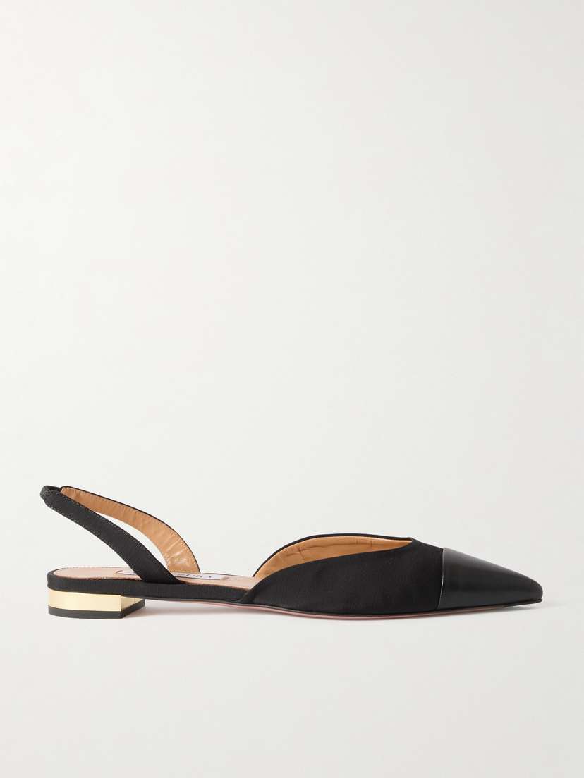 Aquazzura Milanese Leather-trimmed Grosgrain Slingback Flats