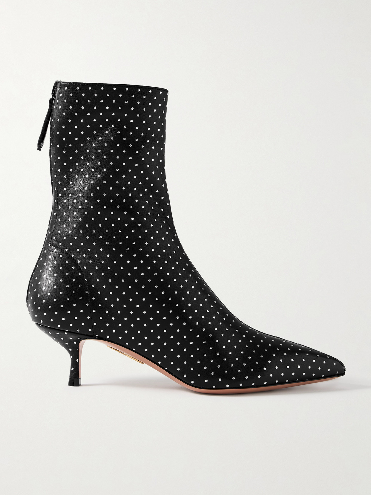 Aquazzura Montmartre 50 Metallic Polka-dot Leather Ankle Boots In Black