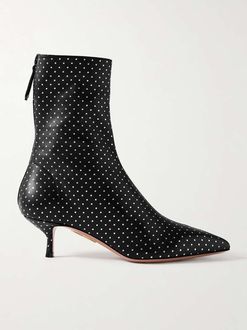 Aquazzura Montmartre 50 Metallic Polka-dot Leather Ankle Boots