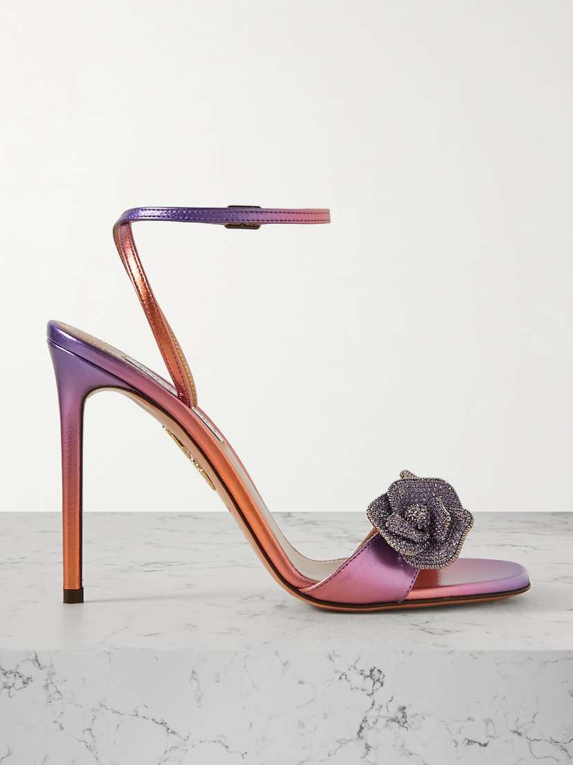 Aquazzura Crystal Orchid 105 Crystal-embellished Appliquéd Dégradé Metallic Leather Sandals