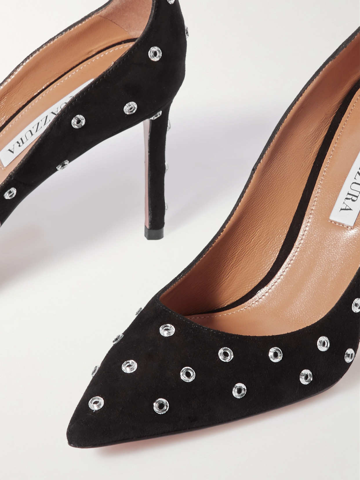 Aquazzura Love Affair 85 Embellished Suede Pumps In Black