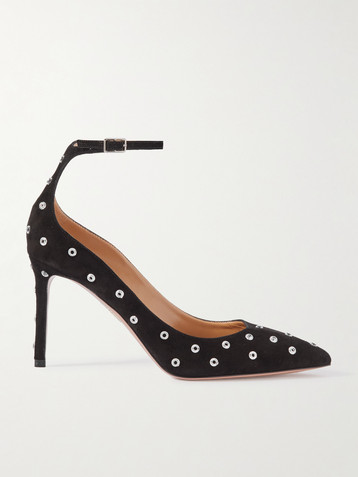 AQUAZZURA Love Affair 85 embellished suede pumps