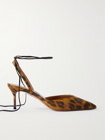 AQUAZZURA Beyond leather-trimmed leopard-print suede pumps