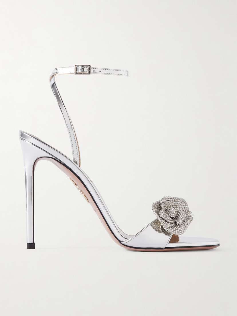 Aquazzura Crystal Orchid 105 Appliquéd Crystal-embellished Mirrored-leather Sandals