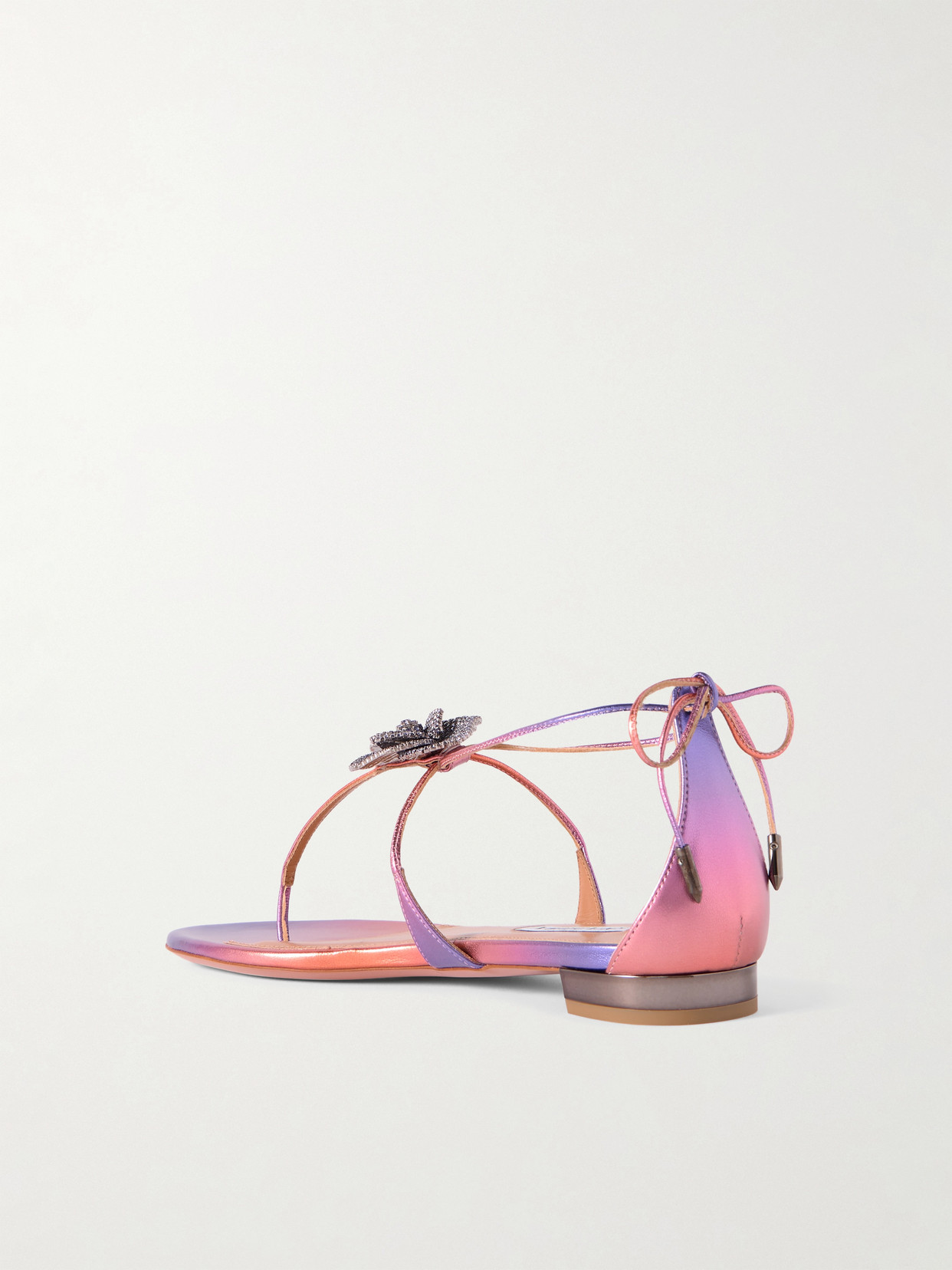 Aquazzura Orchid Crystal-embellished Metallic Leather Sandals In Multi