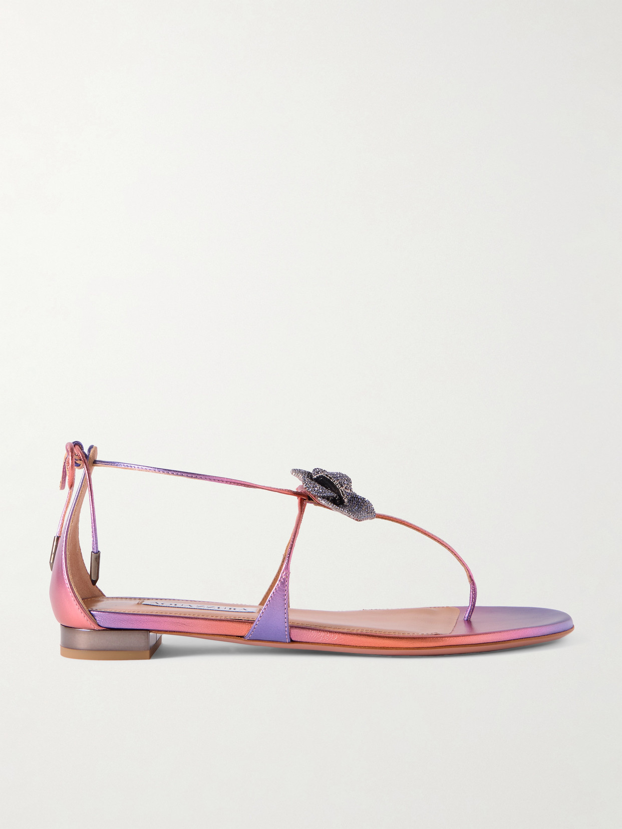 Aquazzura - Orchid Crystal-embellished Metallic Leather Sandals - Multi