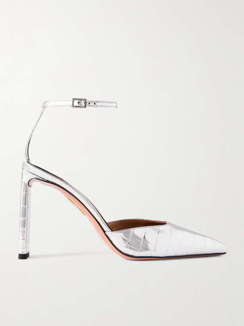 Aquazzura Blade 95 Pvc-trimmed Croc-effect Metallic Leather Pumps