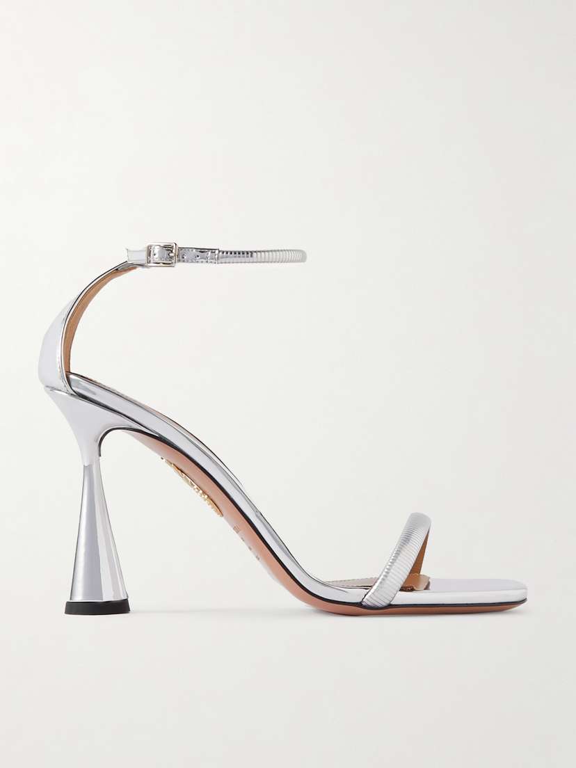 Aquazzura Hot 95 Metallic Faux Leather Sandals