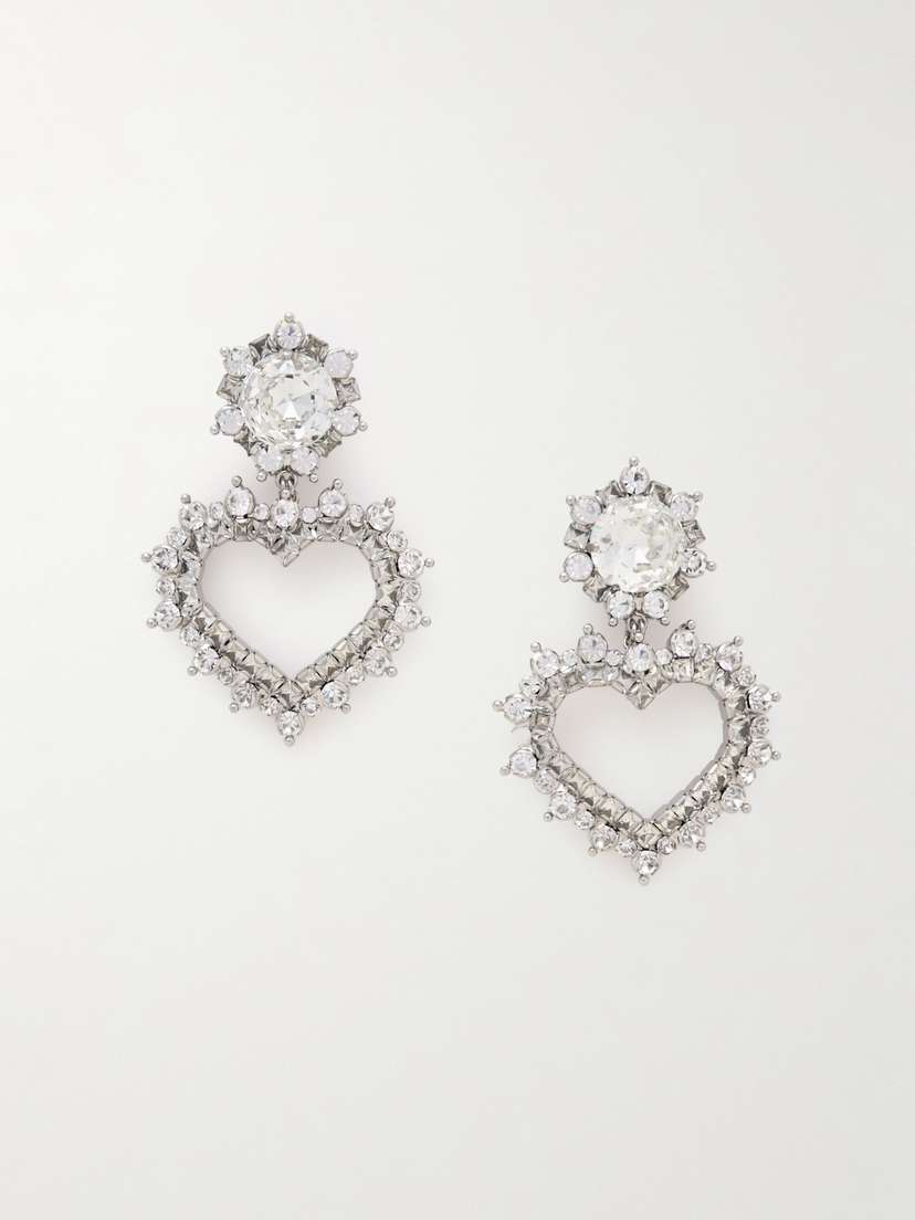 Alessandra Rich Heart Silver-tone Crystal Clip Earrings
