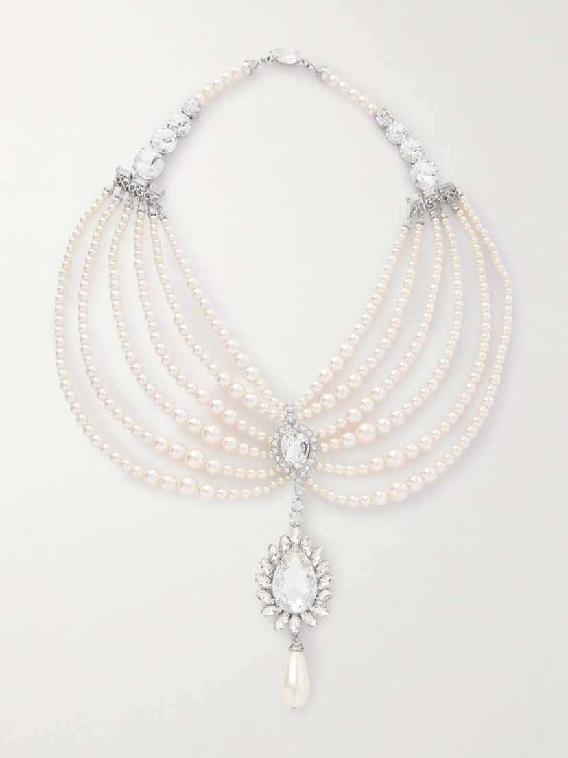 Alessandra Rich tone, Faux Pearl And Crystal Necklace