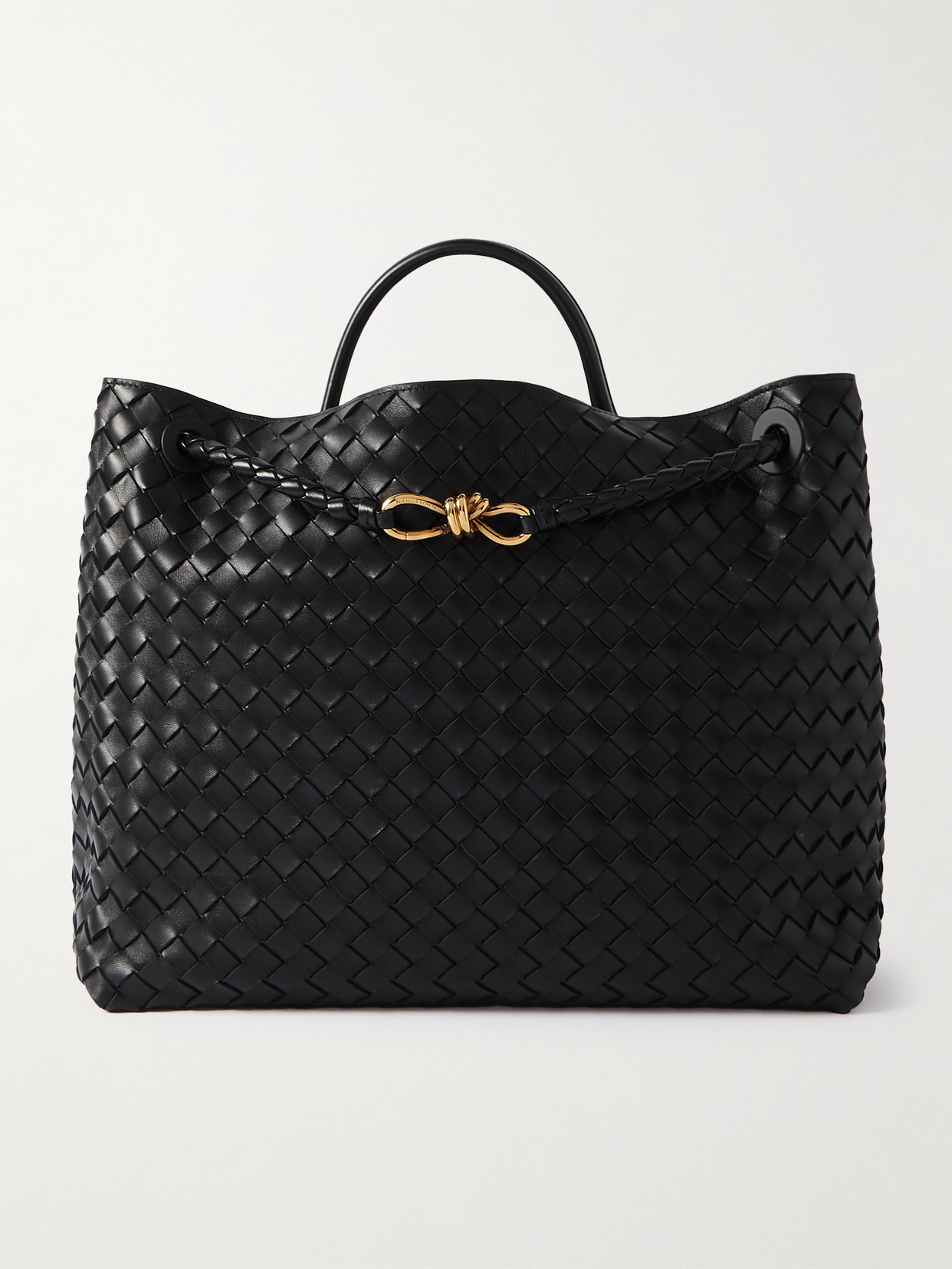 Bottega Veneta Andiamo Embellished Intrecciato Leather Tote In Black