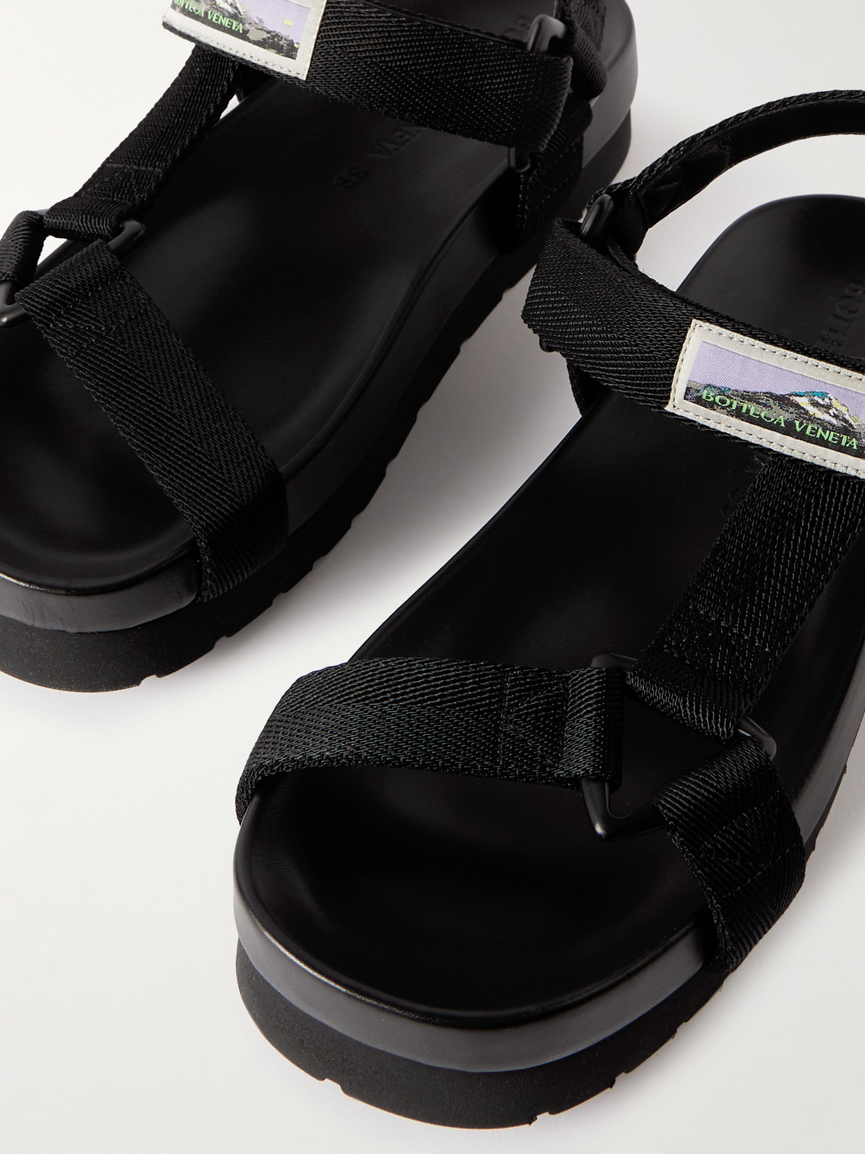 Bottega Veneta Logo-appliquéd Webbing Sandals In Black