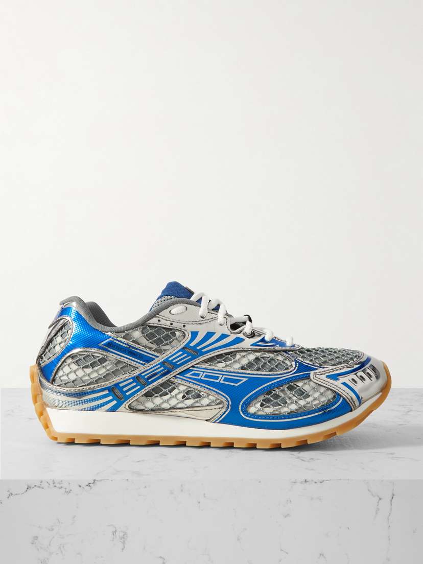 Bottega Veneta Orbit Metallic Rubber, Mesh And Fishnet Sneakers