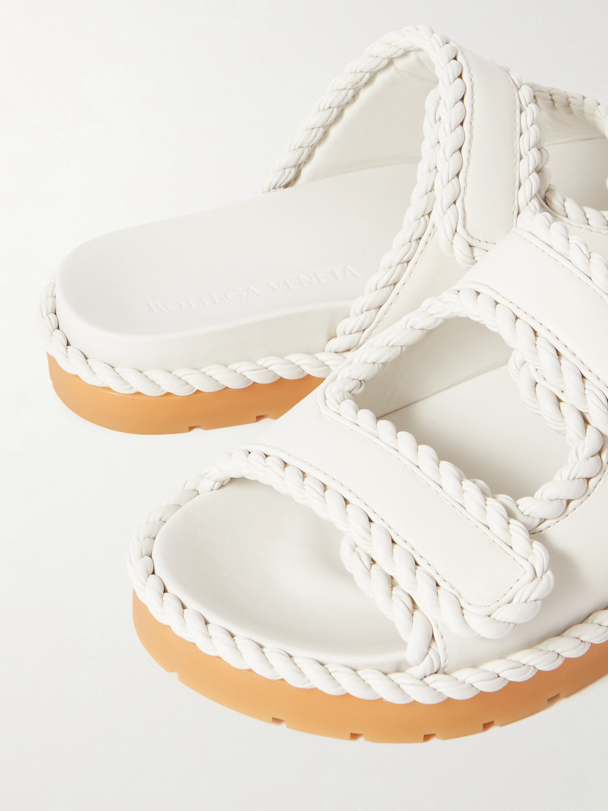 Shop Bottega Veneta Jack Braided Leather Slides In Neutrals