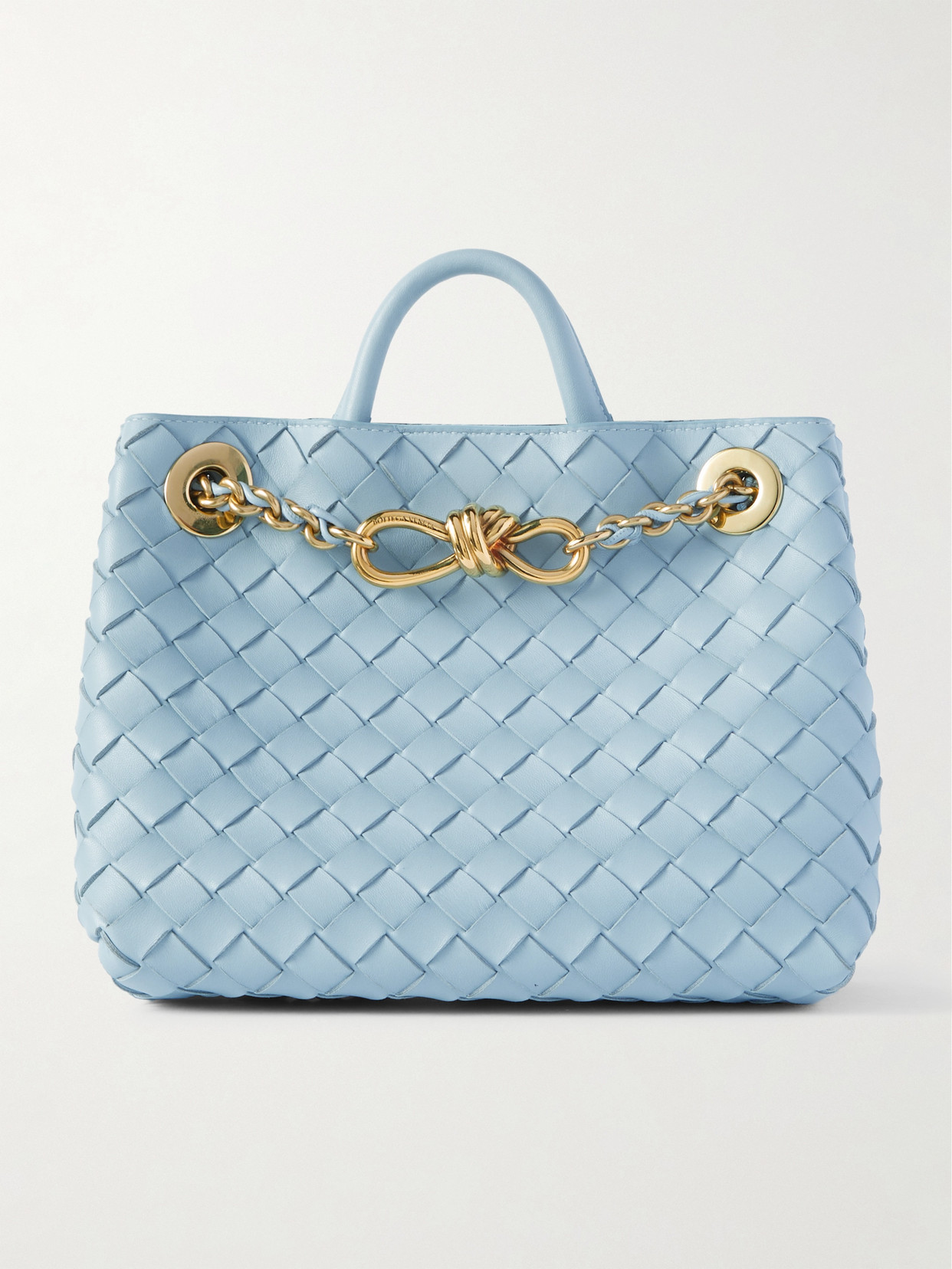 Bottega Veneta Andiamo With Chain Small Intrecciato Leather Shoulder Bag In Blue