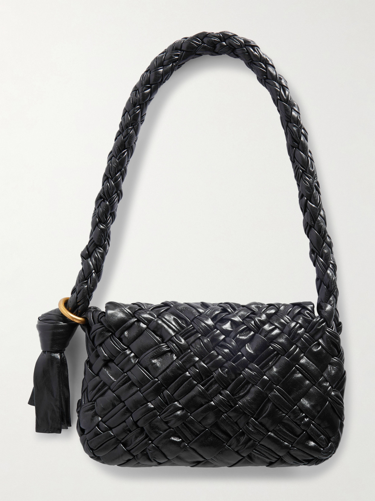 BOTTEGA VENETA KALIMERO CITTÀ GATHERED INTRECCIATO LEATHER SHOULDER BAG 