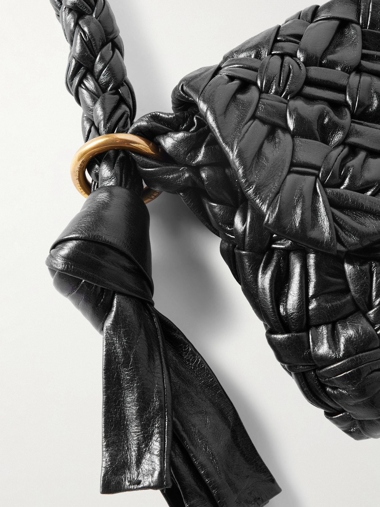 BOTTEGA VENETA KALIMERO CITTÀ GATHERED INTRECCIATO LEATHER SHOULDER BAG 