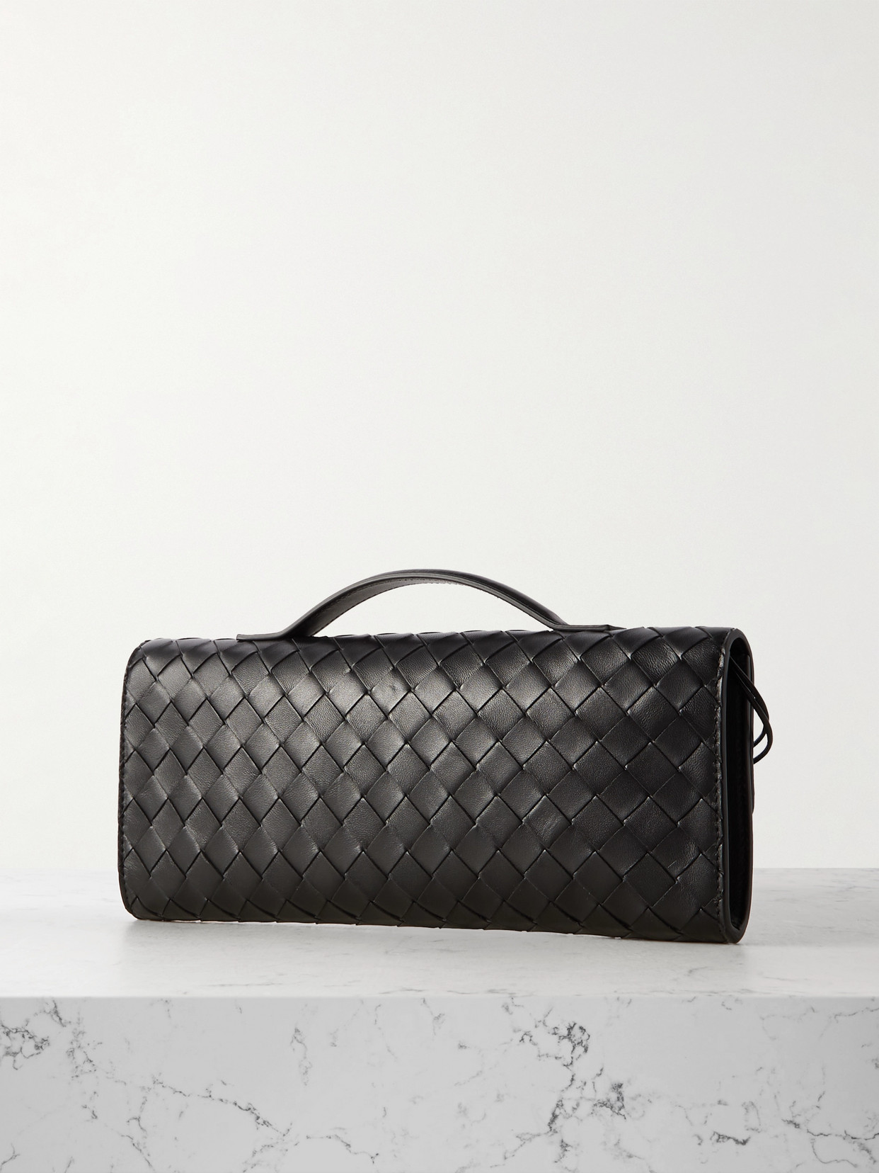 Bottega Veneta Long Andiamo Clutch Bag With Handle In Black