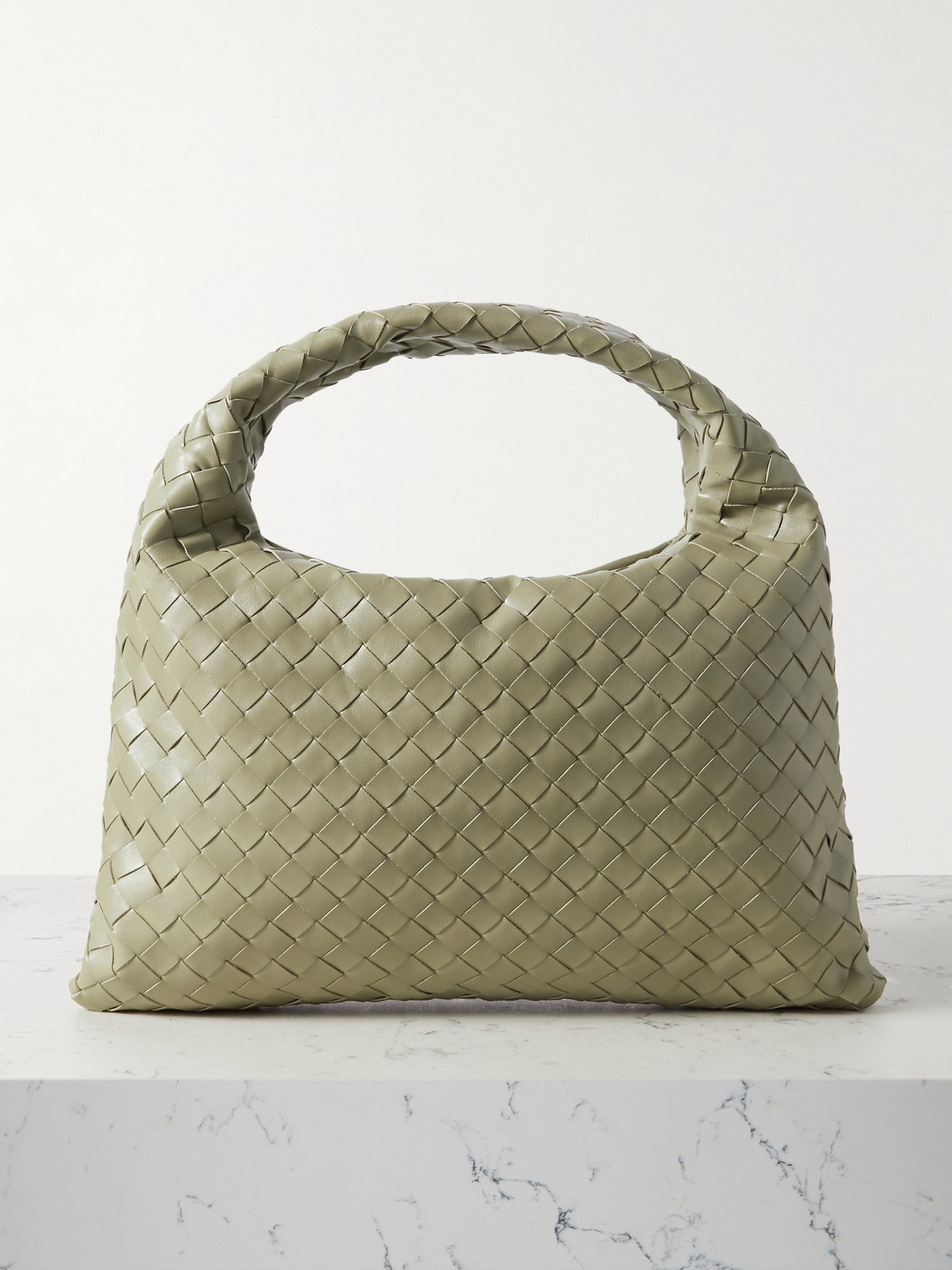 Bottega Veneta Hop Small Intrecciato Leather Tote In Green