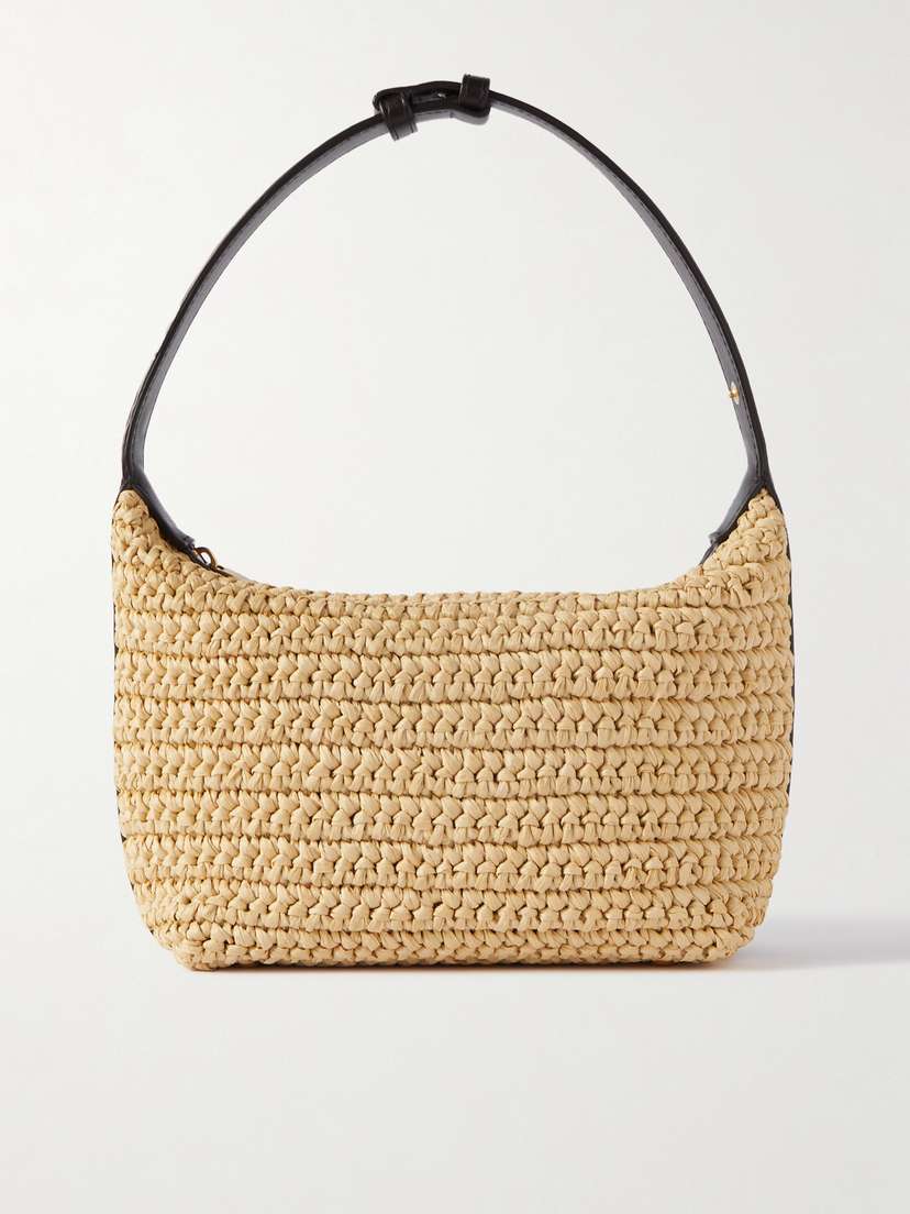 Bottega Veneta Wallace Leather-trimmed Raffia Shoulder Bag