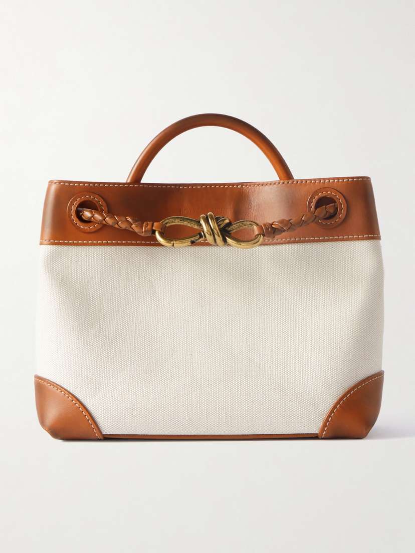 Bottega Veneta Andiamo Small Embellished Leather-trimmed Canvas Tote