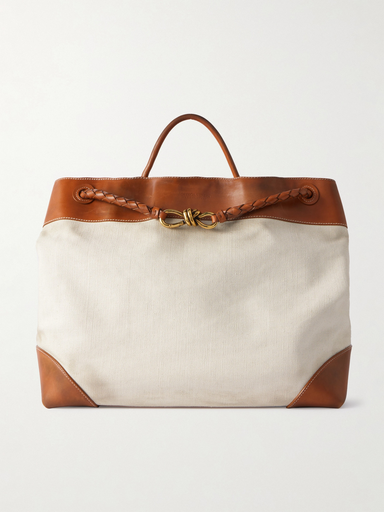 Bottega Veneta Andiamo Large Leather-trimmed Canvas Tote Bag In Neutrals