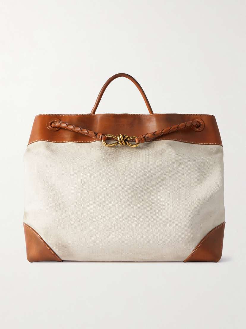 Bottega Veneta Andiamo Large Embellished Leather-trimmed Canvas Tote